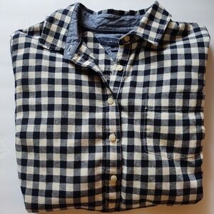 Tommy Hilfiger Women's Navy and White Checkered Shirt With Front Pocket Size M